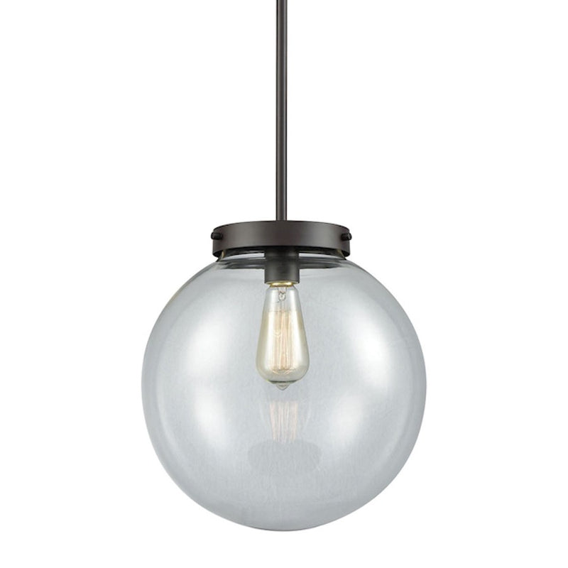 Atlas Lighting Beckett 12in 1-Light Mini Pendant | Modern Oil Rubbed Bronze and Clear Glass | Kitchen Island & Dining Room | Model CL11535-BZ2