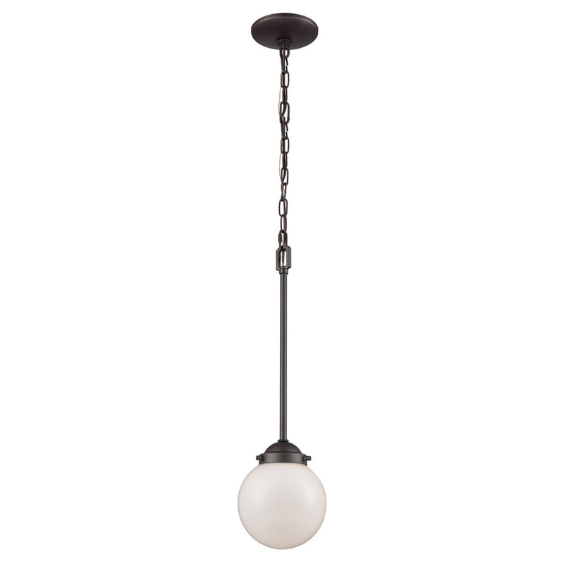 Atlas Lighting Beckett 6in 1-Light Mini Pendant | Modern Oil Rubbed Bronze and White Frosted Glass | Kitchen Island & Dining Room | Model CL11536-BZ1