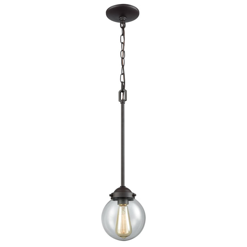 Atlas Lighting Beckett 6in 1-Light Mini Pendant | Modern Oil Rubbed Bronze and Clear Glass | Kitchen Island & Dining Room | Model CL11537-BZ2