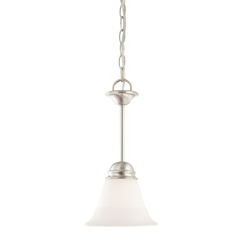 Atlas Lighting Bella 7in 1-Light Mini Pendant | Traditional Brushed Nickel and White Frosted Glass | Kitchen Island & Dining Room | Model CL11538-NK