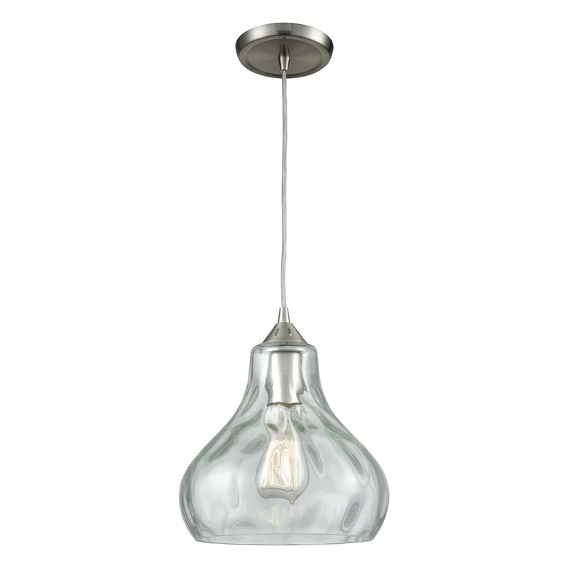 Atlas Lighting Belmont 10in 1-Light Mini Pendant | Modern Satin Nickel and Clear Water Glass | Kitchen Island & Dining Room | Model CL11539-NK