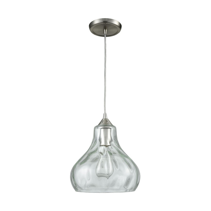 Atlas Lighting Belmont 10in 1-Light Mini Pendant | Modern Satin Nickel and Clear Water Glass | Kitchen Island & Dining Room | Model CL11539-NK