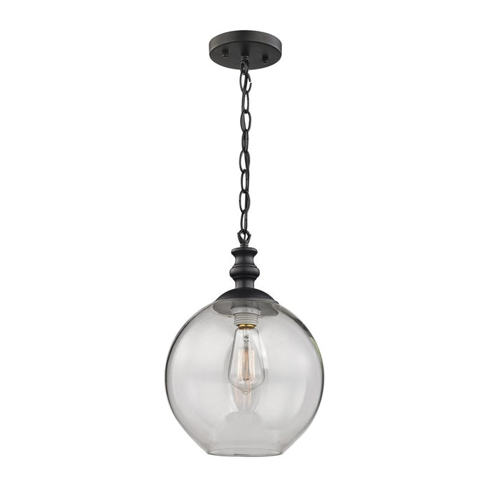 Atlas Lighting Bergen 10'' Wide 1Lt Mini Pendant, Matte Black/Clear
