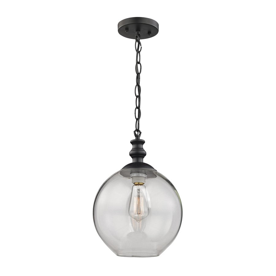 Atlas Lighting Bergen 10'' Wide 1Lt Mini Pendant, Matte Black/Clear