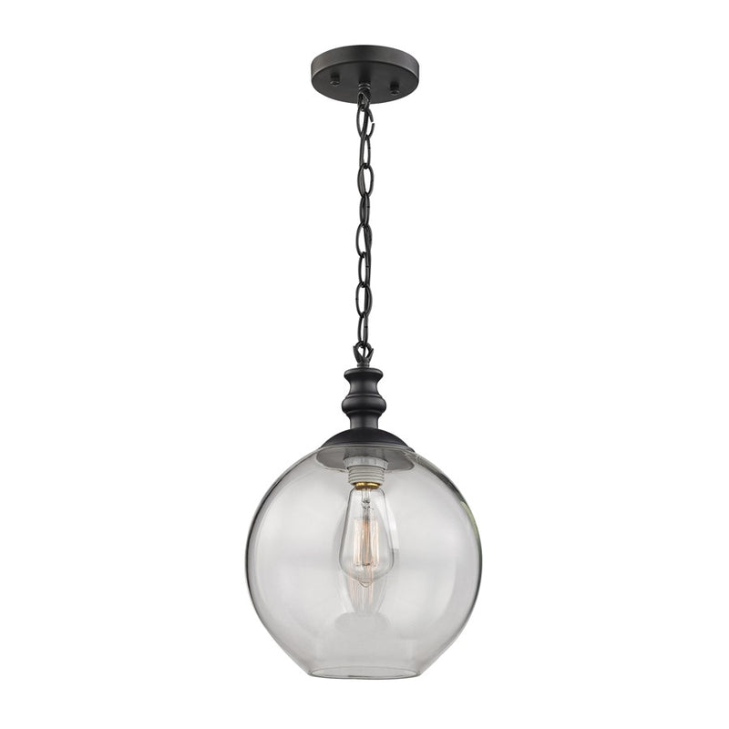 Atlas Lighting Bergen 10in 1-Light Mini Pendant | Modern Matte Black and Clear Glass | Kitchen Island & Dining Room | Model CL11540-BK