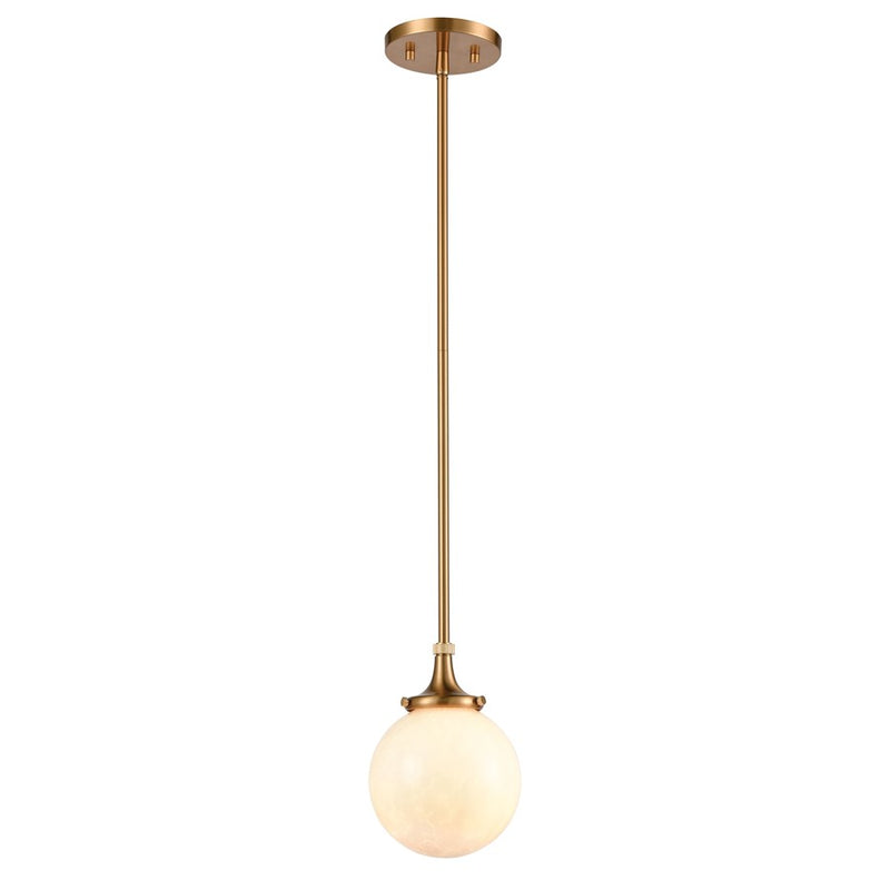 Atlas Lighting Beverly Hills 6in 1-Light Mini Pendant | Retro Satin Brass and White Frosted Glass | Kitchen Island & Dining Room | Model CL11541-BS