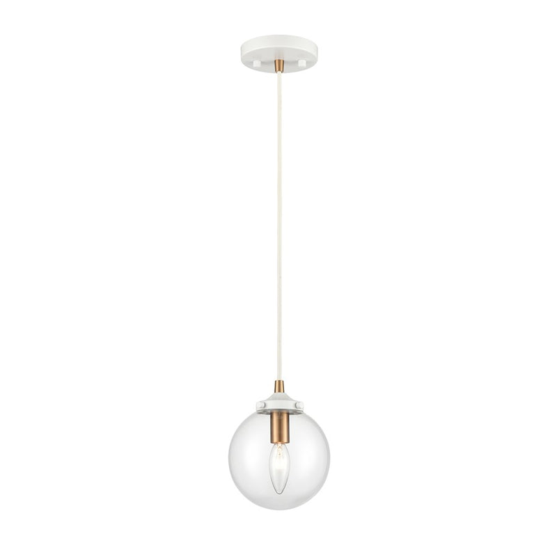 Atlas Lighting Boudreaux 6in 1-Light Mini Pendant | Mid-Century Matte White and Satin Brass with Clear Glass | Kitchen Island | Model CL11543-WH