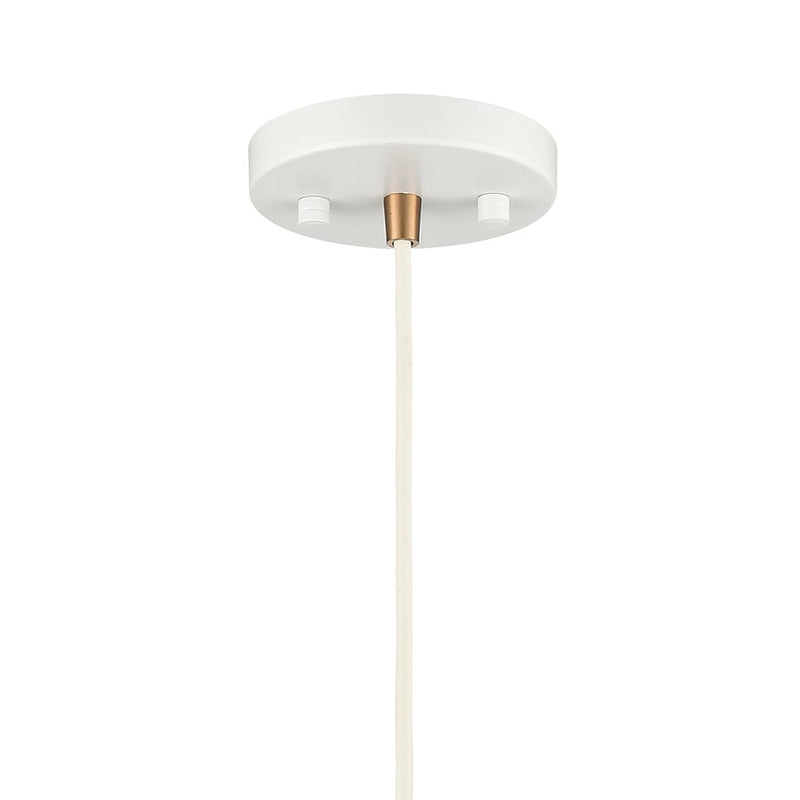 Atlas Lighting Boudreaux 6in 1-Light Mini Pendant | Mid-Century Matte White and Satin Brass with Clear Glass | Kitchen Island | Model CL11543-WH