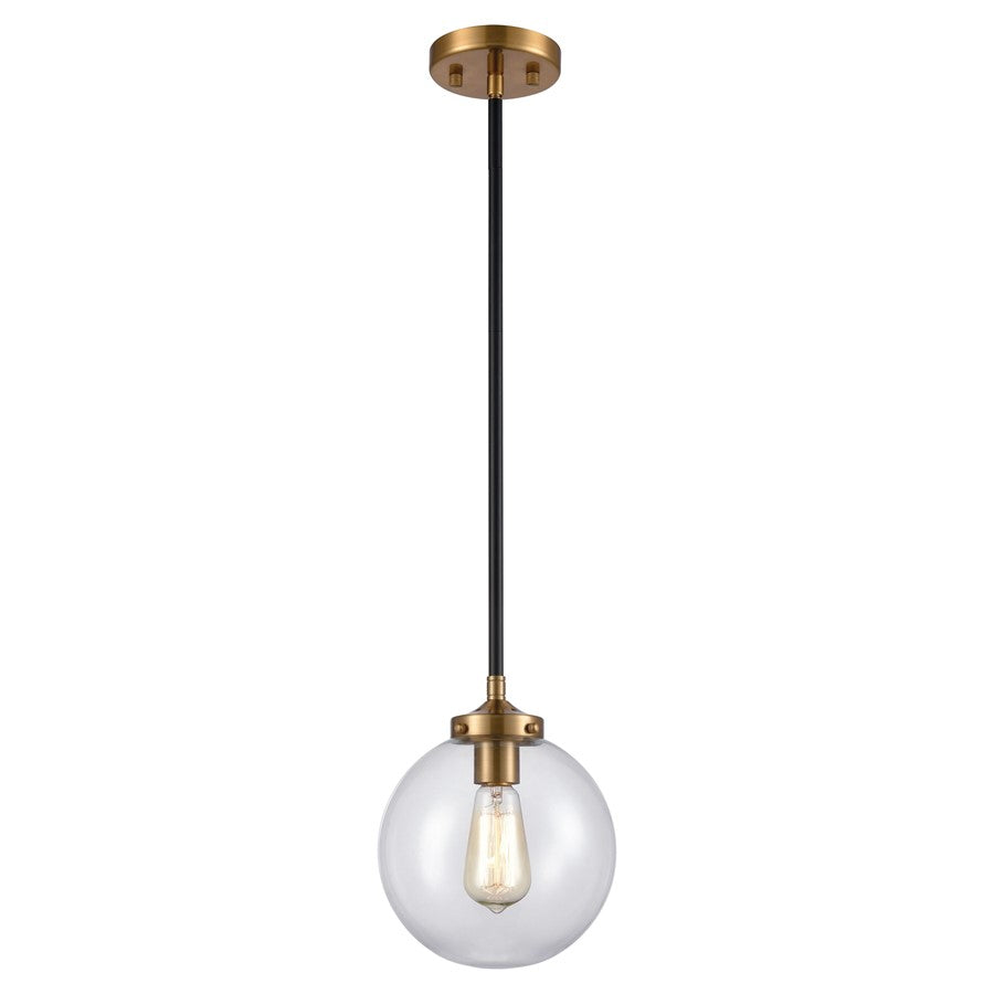 Atlas Lighting Boudreaux 8''W 1Lt Mini Pendant, Black/Gold/Clear