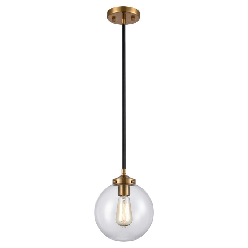 Atlas Lighting Boudreaux 8in 1-Light Mini Pendant | Midcentury Antique Gold and Matte Black with Clear Glass | Kitchen Island | Model CL11544-GD