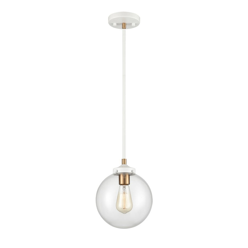 Atlas Lighting Boudreaux 8in 1-Light Mini Pendant | Mid-Century Matte White and Clear Glass | Kitchen Island & Dining Room | Model CL11544-WH