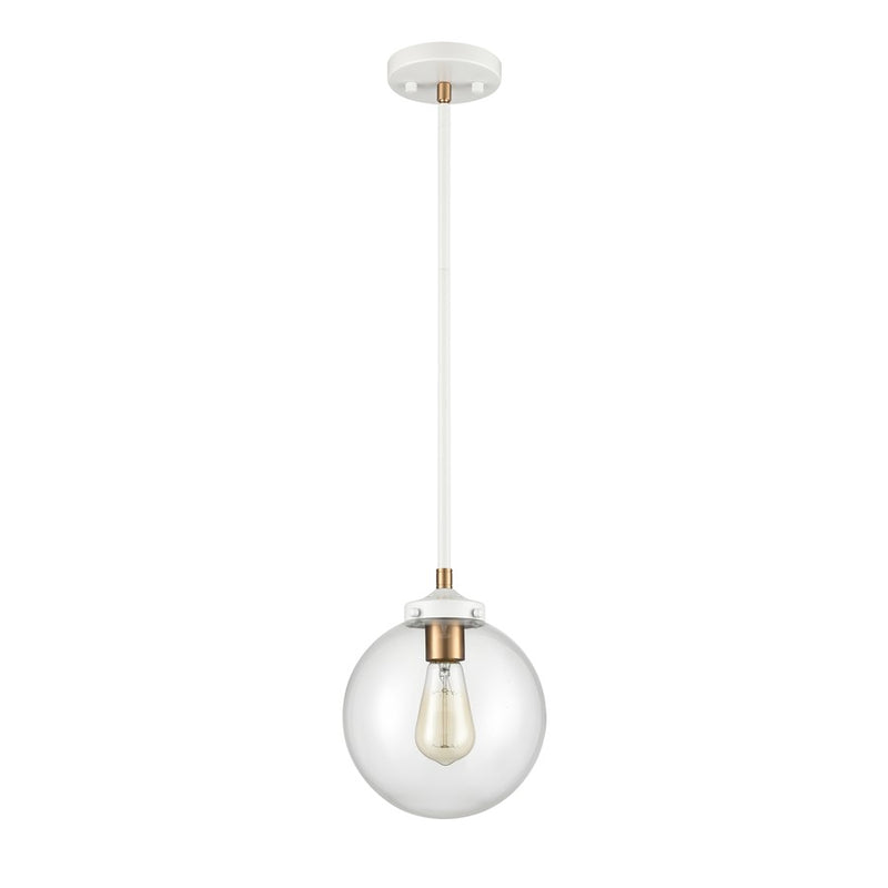 Atlas Lighting Boudreaux 8in 1-Light Mini Pendant | Mid-Century Matte White and Clear Glass | Kitchen Island & Dining Room | Model CL11544-WH