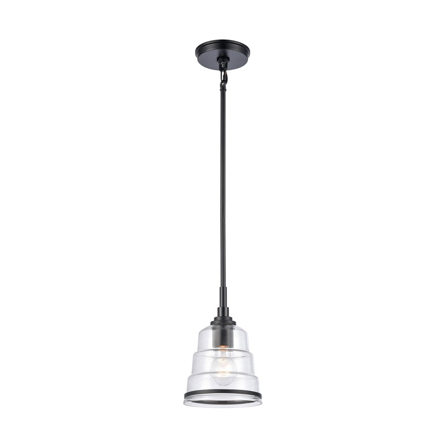 Atlas Lighting Boyer 6.5'' Wide 1Lt Mini Pendant, Matte Black/Clear
