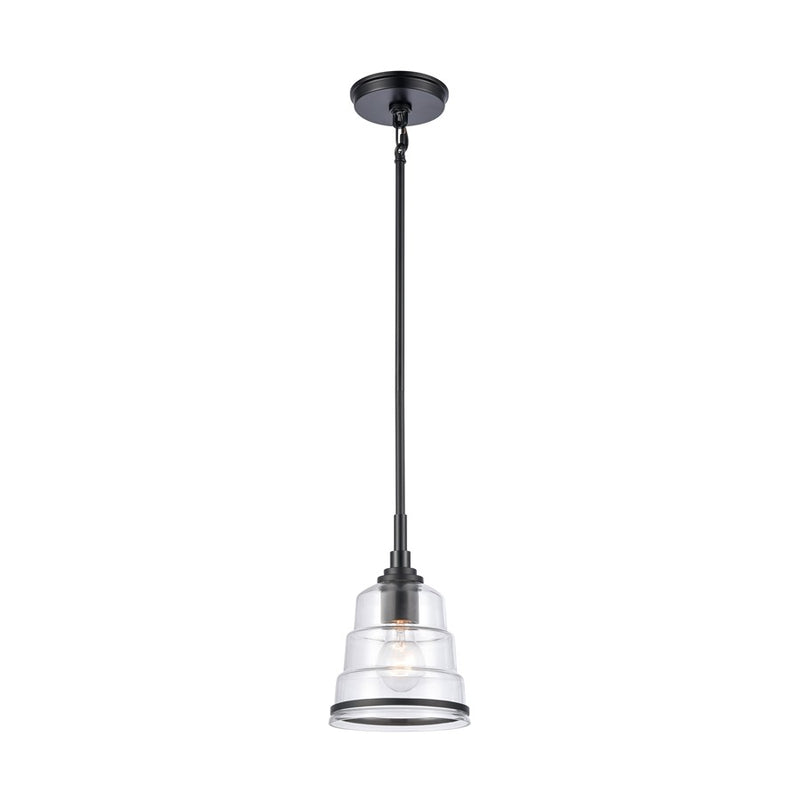 Atlas Lighting Boyer 6in 1-Light Mini Pendant | Transitional Matte Black and Clear Glass | Kitchen Island & Dining Room | Model CL11545-BK