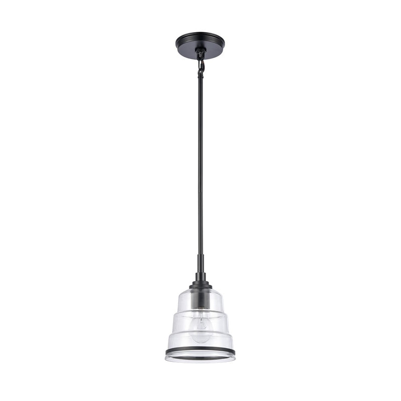 Atlas Lighting Boyer 6in 1-Light Mini Pendant | Transitional Matte Black and Clear Glass | Kitchen Island & Dining Room | Model CL11545-BK