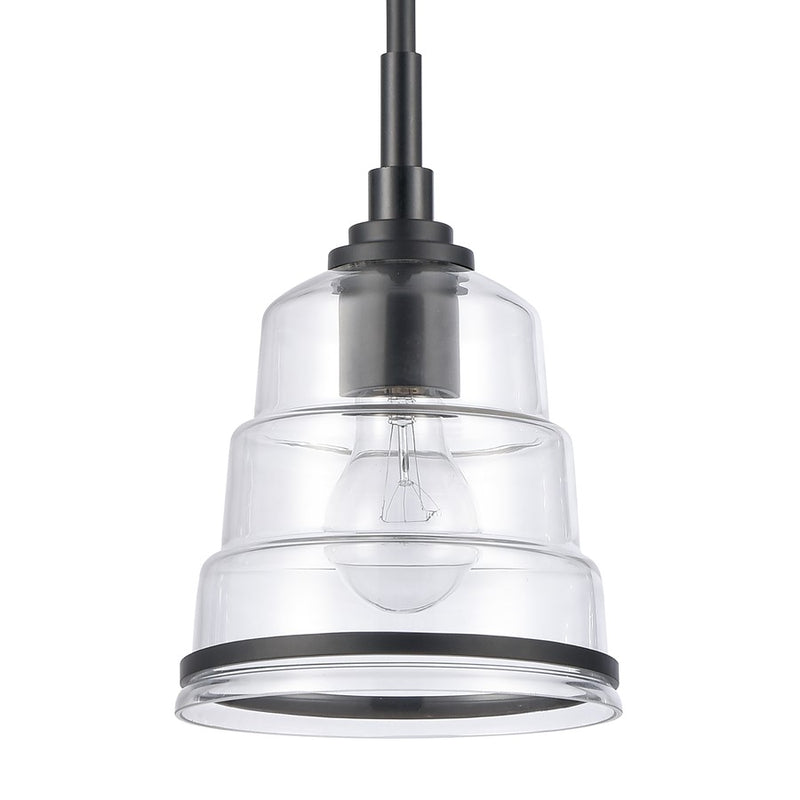 Atlas Lighting Boyer 6in 1-Light Mini Pendant | Transitional Matte Black and Clear Glass | Kitchen Island & Dining Room | Model CL11545-BK