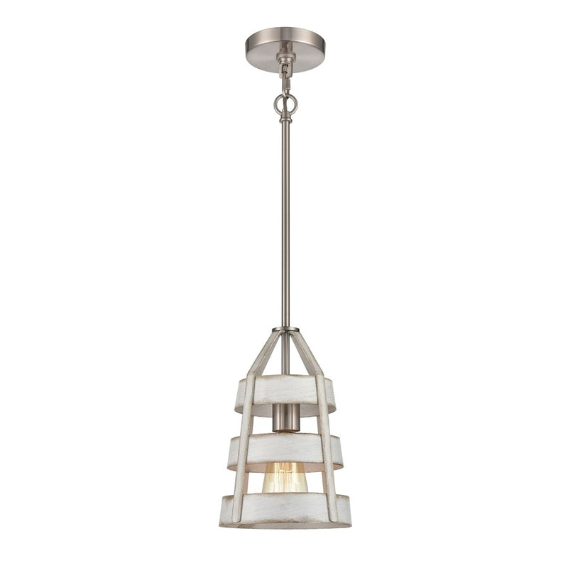 Atlas Lighting Brigantine 7in 1-Light Mini Pendant | Transitional Weathered White and Satin Nickel Metal | Kitchen Island & Dining | Model CL11547-WH