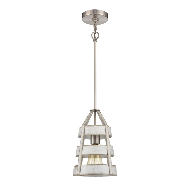 Atlas Lighting Brigantine 7in 1-Light Mini Pendant | Transitional Weathered White and Satin Nickel Metal | Kitchen Island & Dining | Model CL11547-WH