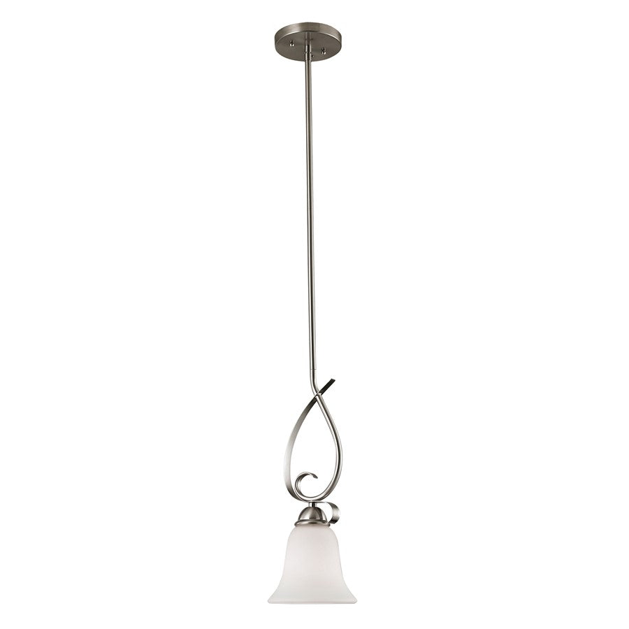 Atlas Lighting Brighton 6'' Wide 1Lt Mini Pendant, Nickel/White