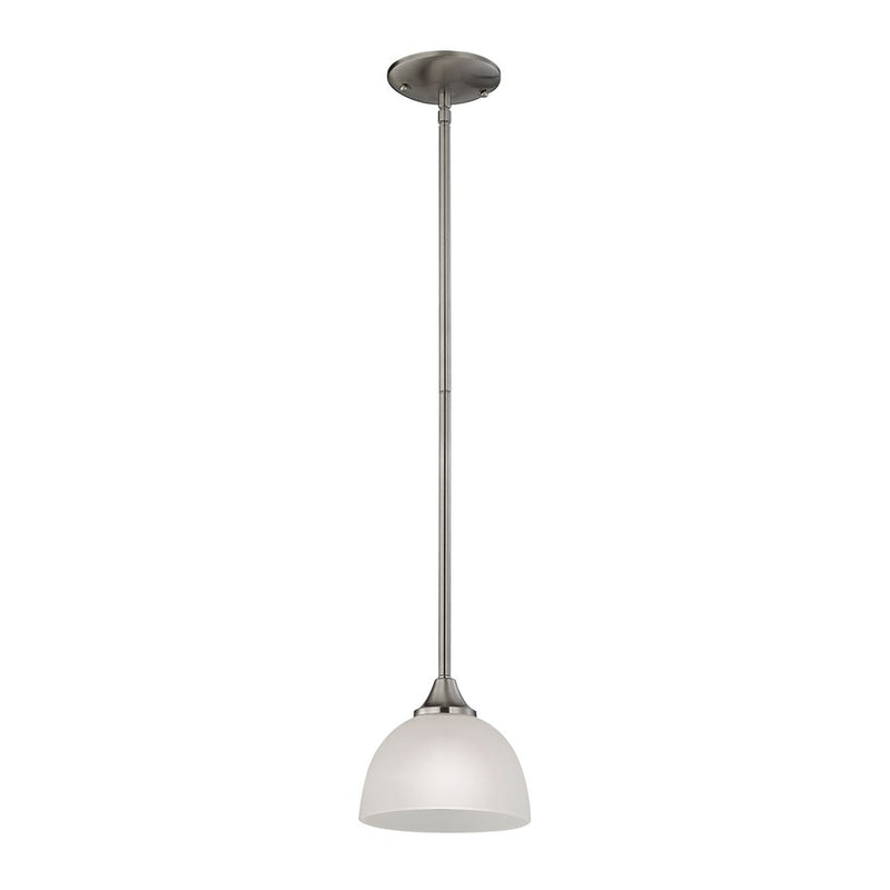 Atlas Lighting Bristol Lane 7in 1-Light Mini Pendant | Transitional Brushed Nickel and White Glass | Kitchen Island & Dining Room | Model CL11549-NK