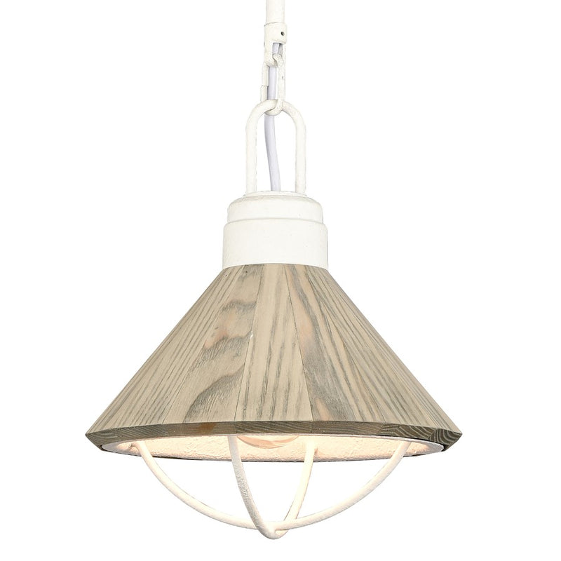 Atlas Lighting Cape May 9in 1-Light Mini Pendant | Transitional White Coral and Gray Wood Shade | Kitchen Island & Dining Room | Model CL11552-WH