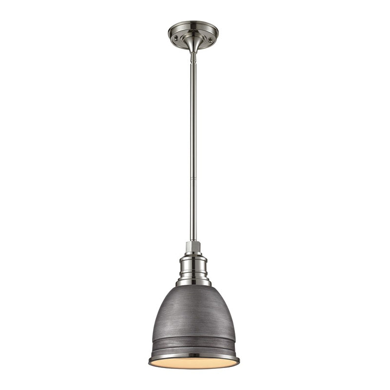 Atlas Lighting Carolton 8in 1-Light Mini Pendant | Industrial Weathered Zinc and Polished Nickel Metal | Kitchen Island & Dining | Model CL11554-GY