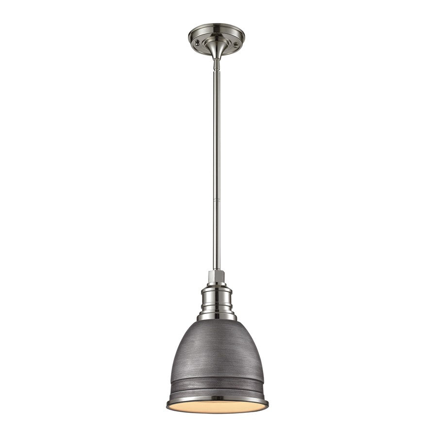Atlas Lighting Carolton 8'' Wide 1Lt Mini Pendant, Nickel/Gray