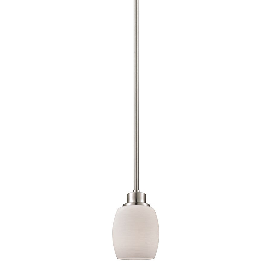 Atlas Lighting Casual Mission 5''W 1Lt Mini Pendant, Nickel/White