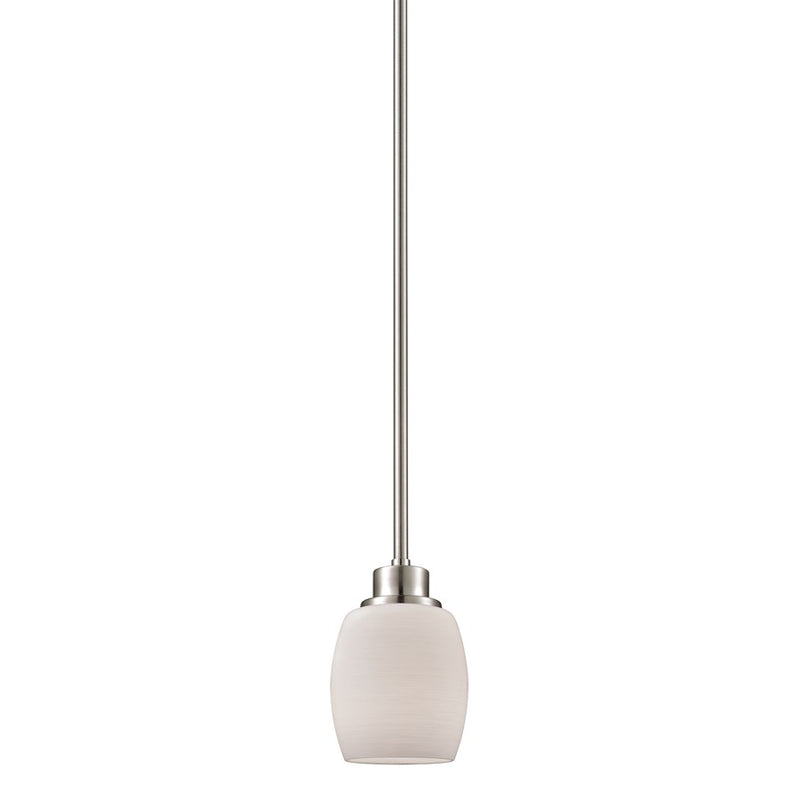 Atlas Lighting Casual Mission 5in 1-Light Mini Pendant | Transitional Brushed Nickel and White Alabaster Glass Shade | Kitchen | Model CL11558-NK