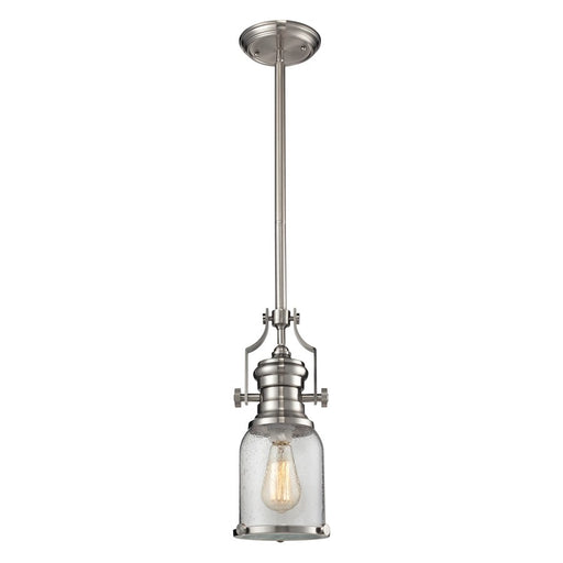 Atlas Lighting Chadwick 8''W 1Lt Mini Pendant, Satin Nickel/Clear