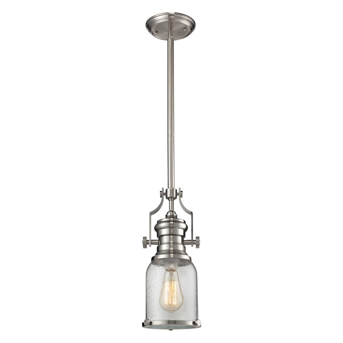 Atlas Lighting Chadwick 8''W 1Lt Mini Pendant, Satin Nickel/Clear