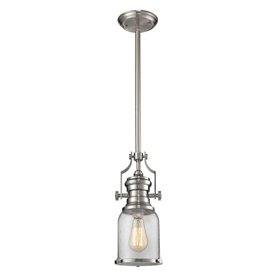 Atlas Lighting Chadwick 8''W 1Lt Mini Pendant, Satin Nickel/Clear