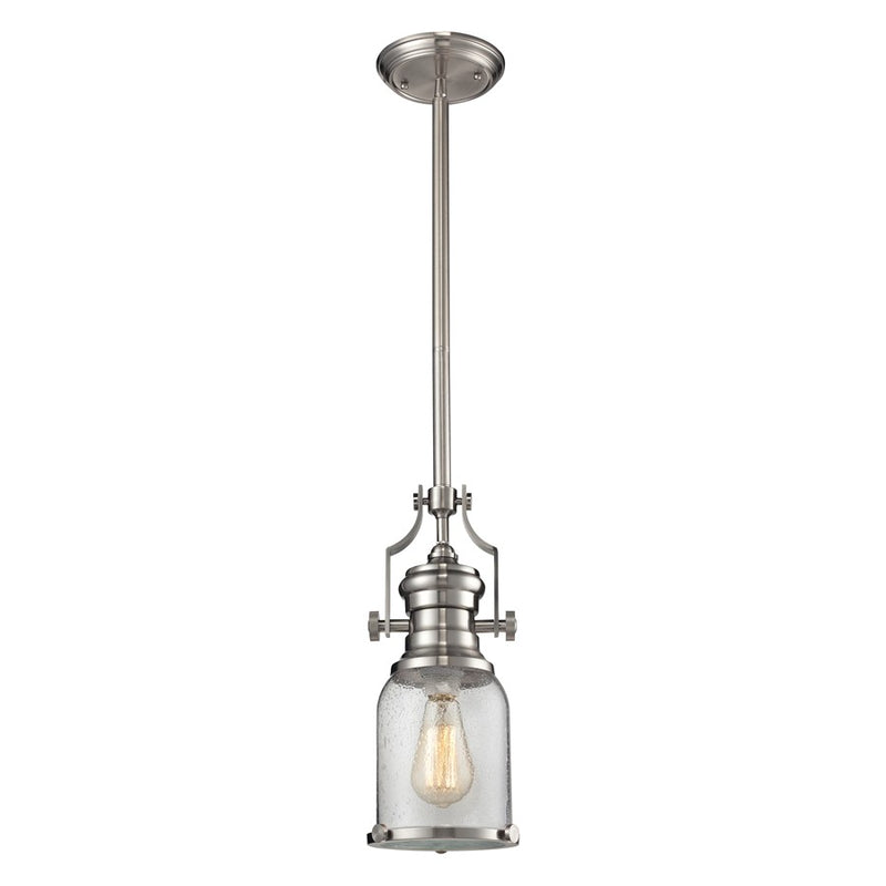 Atlas Lighting Chadwick 8in 1-Light Mini Pendant | Transitional Satin Nickel and Clear Seeded Glass | Kitchen Island & Dining Room | Model CL11560-NK