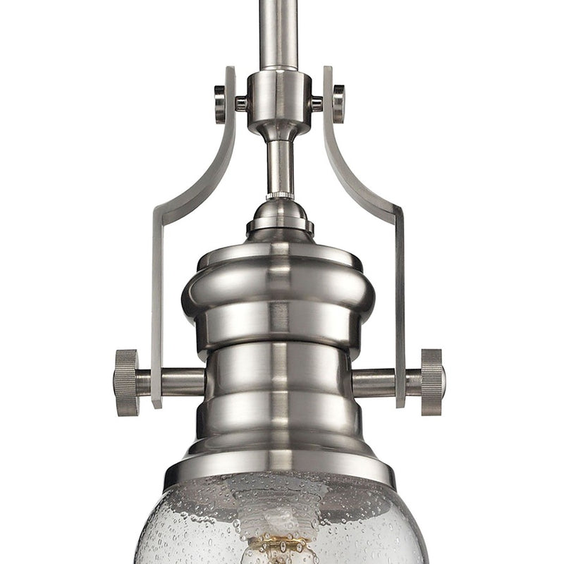 Atlas Lighting Chadwick 8in 1-Light Mini Pendant | Transitional Satin Nickel and Clear Seeded Glass | Kitchen Island & Dining Room | Model CL11560-NK