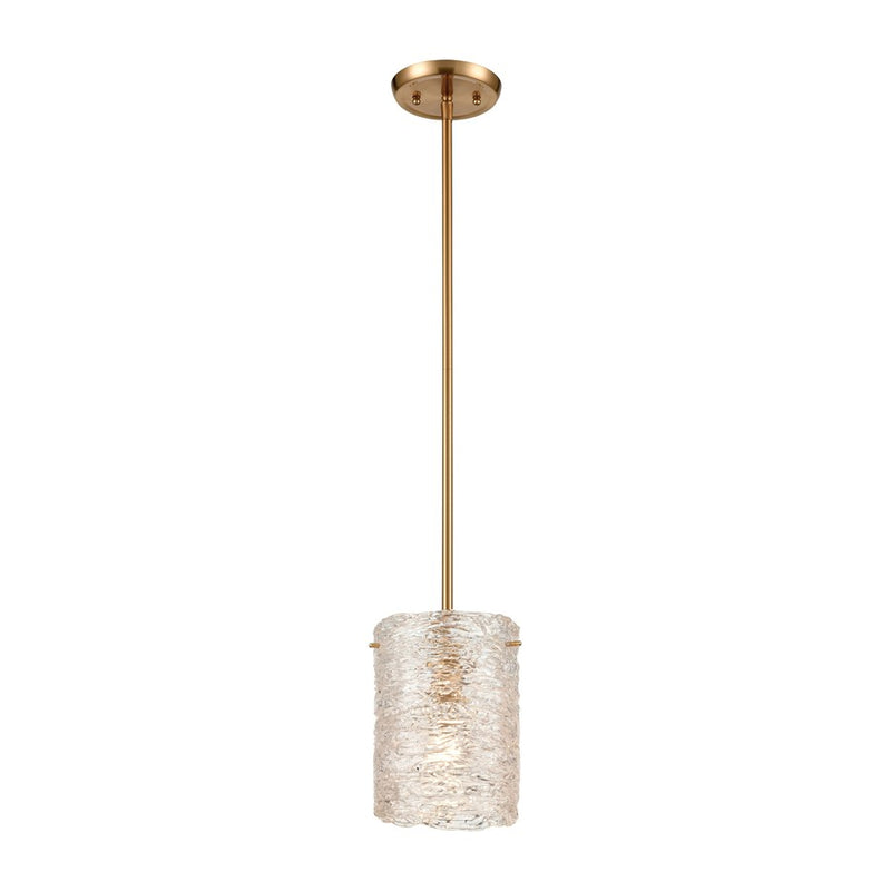 Atlas Lighting Chiseled Ice 7'' Wide 1Lt Mini Pendant, Brass/Clear