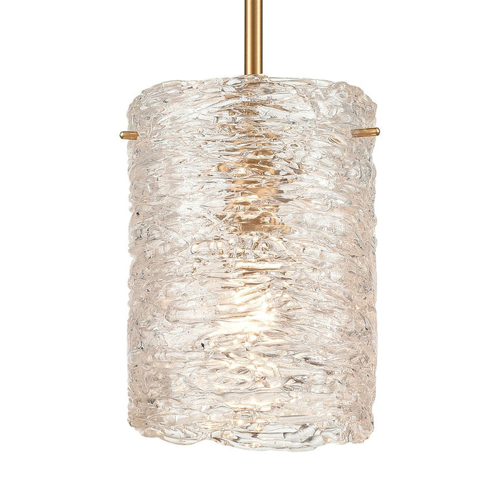 Atlas Lighting Chiseled Ice 7'' Wide 1Lt Mini Pendant, Brass/Clear