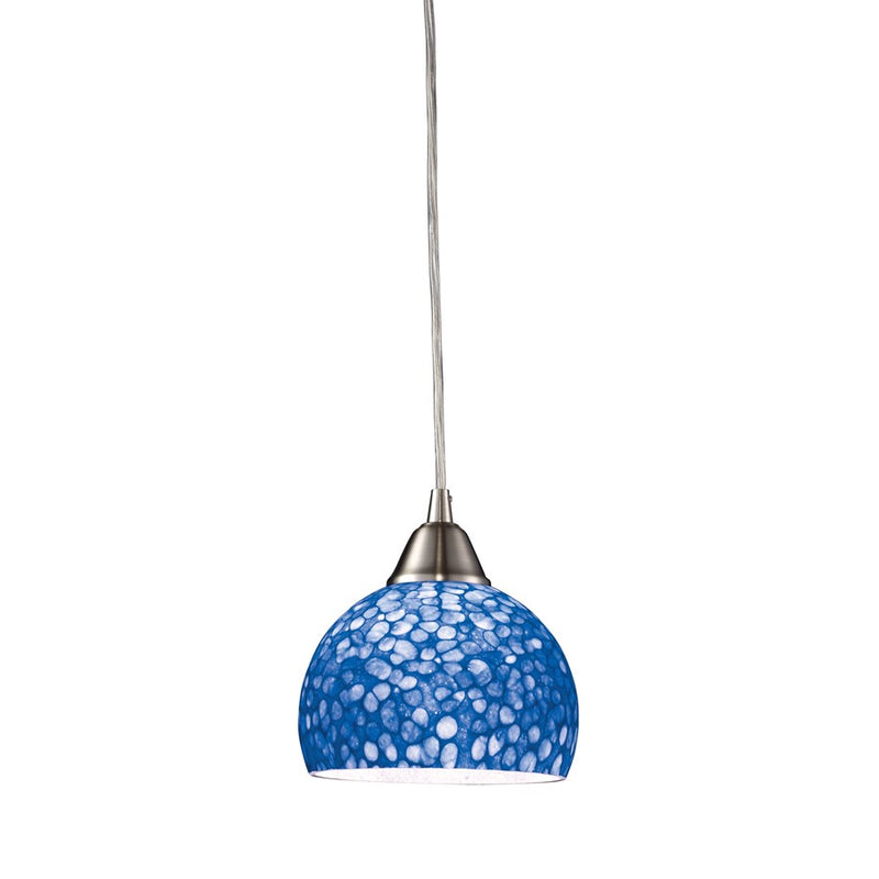 Atlas Lighting Cira 6'' Wide 1Lt Pendant, Satin Nickel/Blue