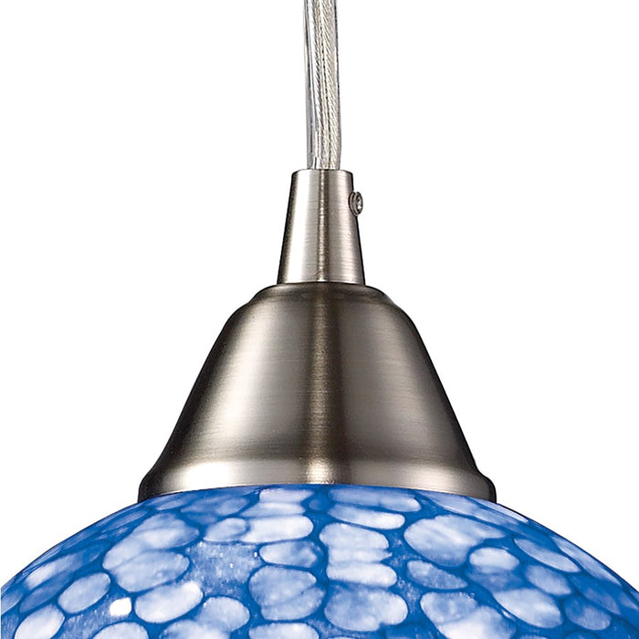 Atlas Lighting Cira 6'' Wide 1Lt Pendant, Satin Nickel/Blue