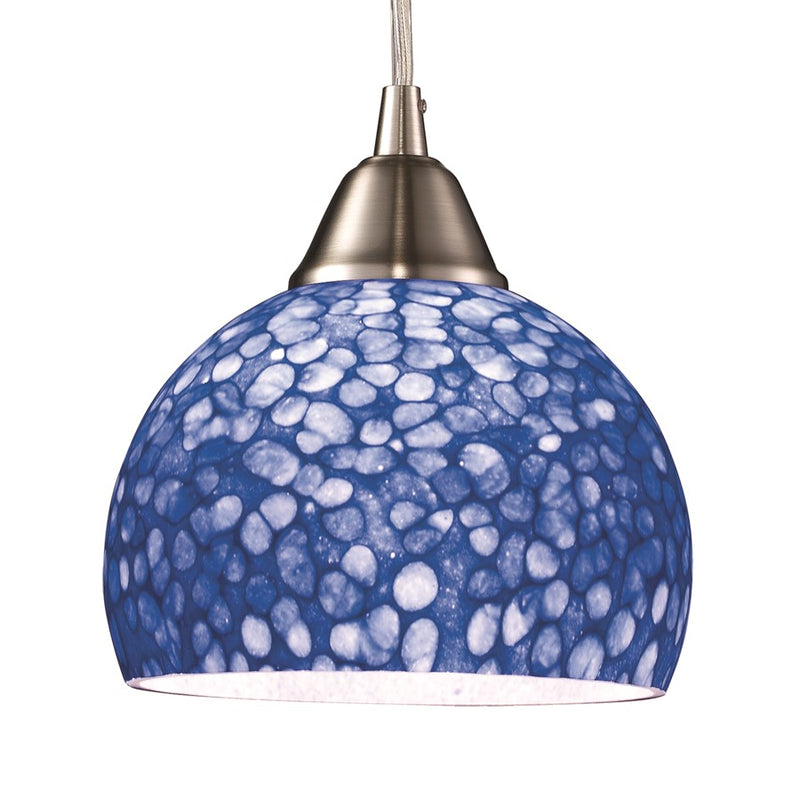 Atlas Lighting Cira 6in 1-Light Pendant | Transitional Satin Nickel and Blue Textured Glass | Kitchen Island & Dining Room | Model CL11563-BL