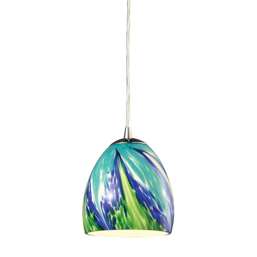Atlas Lighting Colorwave 6'' Wide 1Lt Pendant, Satin Nickel/Blue