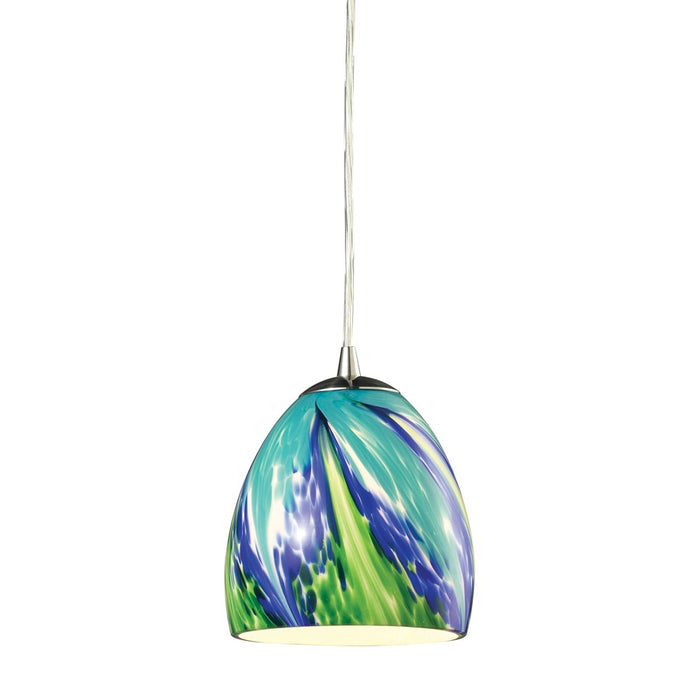 Atlas Lighting Colorwave 6'' Wide 1Lt Pendant, Satin Nickel/Blue