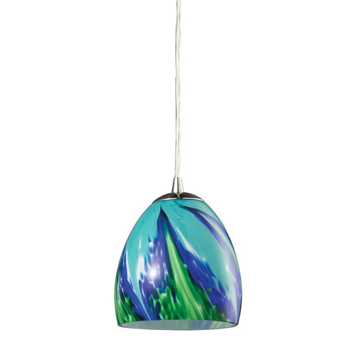 Atlas Lighting Colorwave 6'' Wide 1Lt Pendant, Satin Nickel/Blue