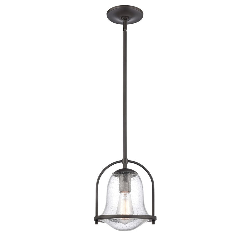 Atlas Lighting Connection 8in 1-Light Mini Pendant | Transitional Oil Rubbed Bronze and Clear Seeded Glass | Kitchen Island | Model CL11568-BZ