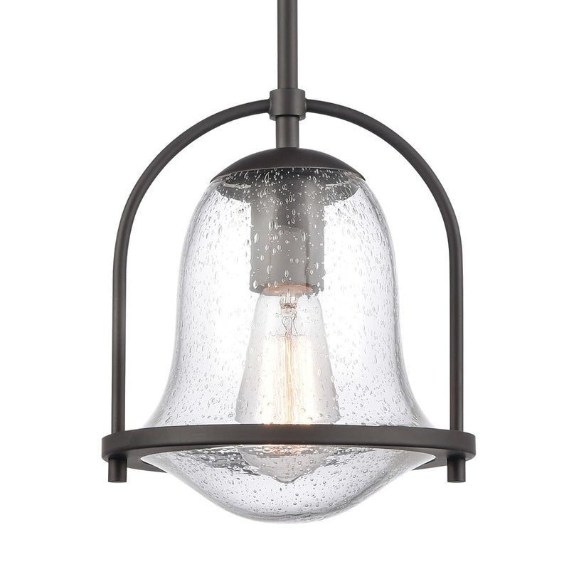Atlas Lighting Connection 8in 1-Light Mini Pendant | Transitional Oil Rubbed Bronze and Clear Seeded Glass | Kitchen Island | Model CL11568-BZ