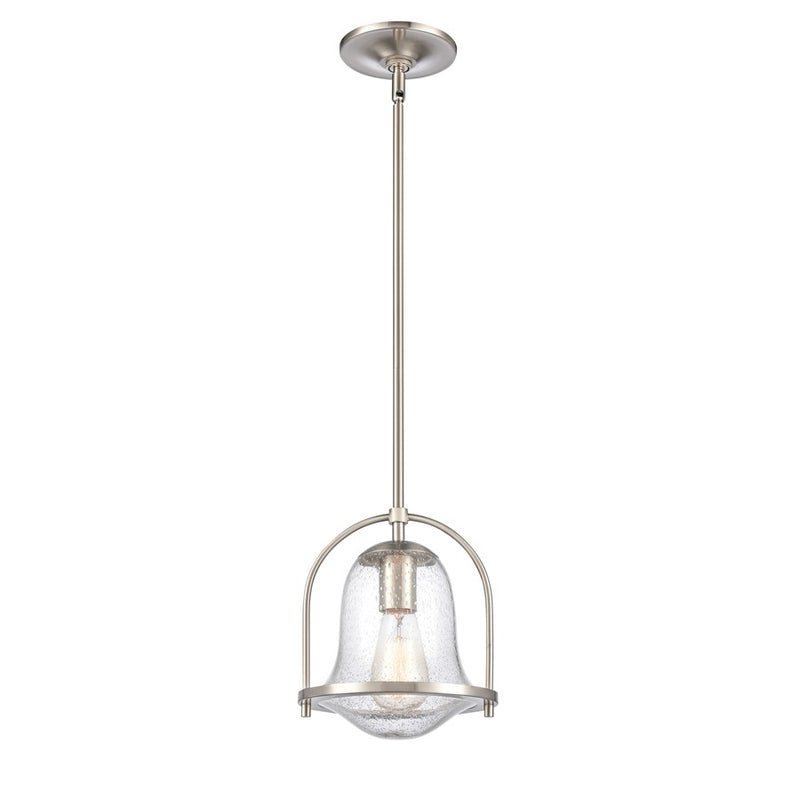 Atlas Lighting Connection 8in 1-Light Mini Pendant | Transitional Satin Nickel and Clear Seeded Glass | Kitchen Island & Dining | Model CL11568-NK