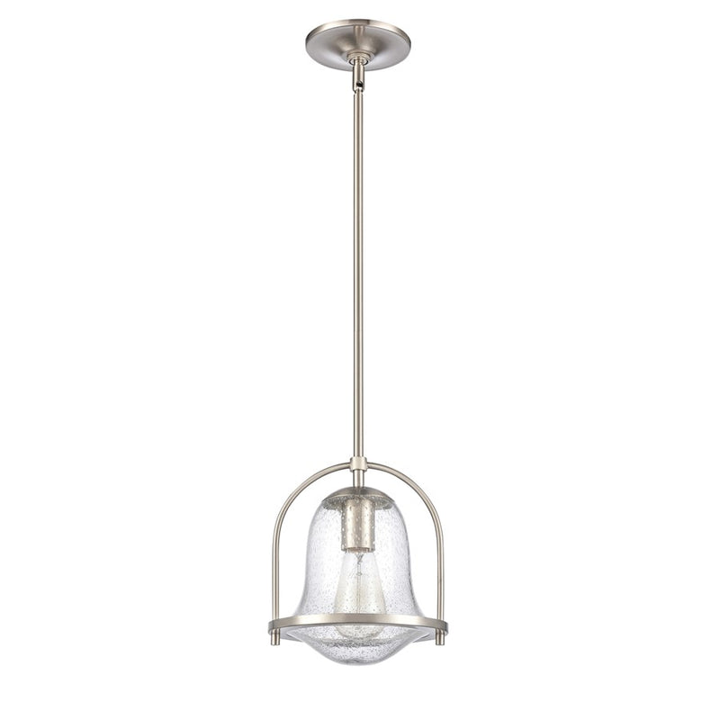 Atlas Lighting Connection 8in 1-Light Mini Pendant | Transitional Satin Nickel and Clear Seeded Glass | Kitchen Island & Dining | Model CL11568-NK