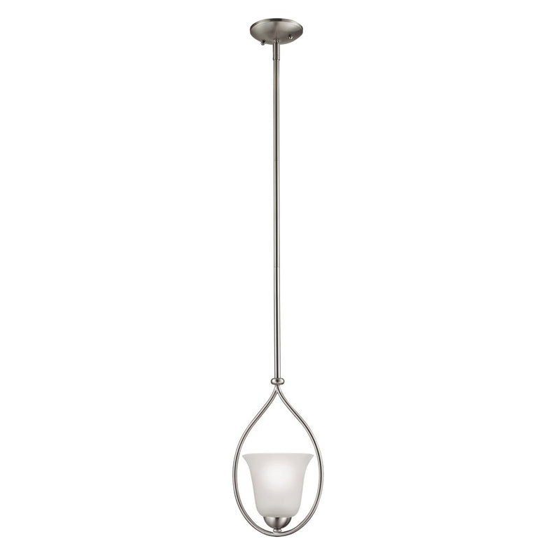 Atlas Lighting Conway 8in 1-Light Mini Pendant | Traditional Brushed Nickel and White Frosted Glass | Kitchen Island & Dining Room | Model CL11570-NK