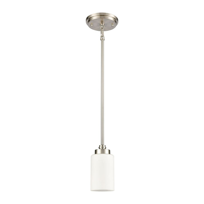 Atlas Lighting Dawson 4'' Wide 1Lt Mini Pendant, Satin Nickel/White