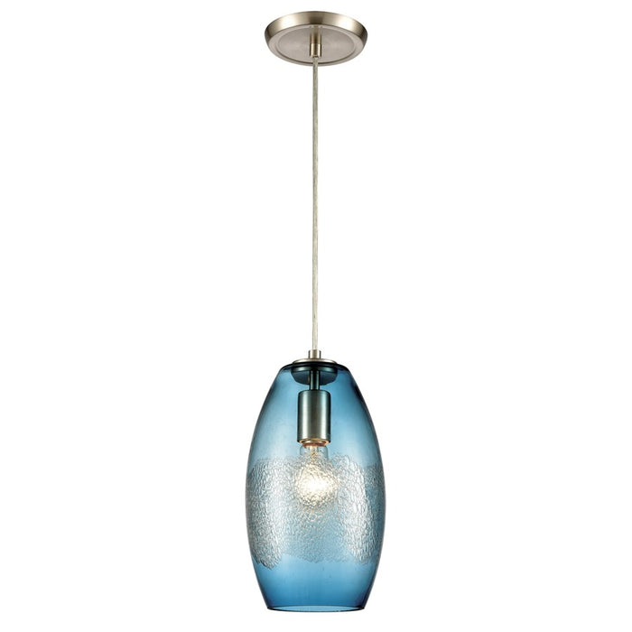 Atlas Lighting Ebbtide 6'' Wide 1Lt Mini Pendant, Satin Nickel/Blue