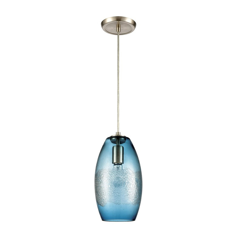 Atlas Lighting Ebbtide 6in 1-Light Mini Pendant | Modern Aqua Blue Glass and Satin Nickel | Kitchen Island & Dining Room | Model CL11576-BL